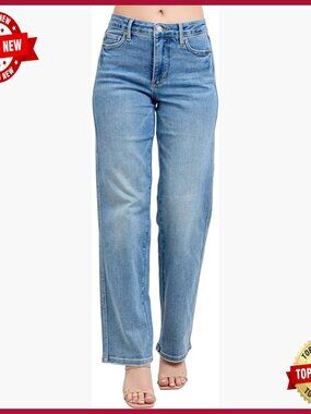 Mid Rise Petite Tummy Control Straight Leg Jeans